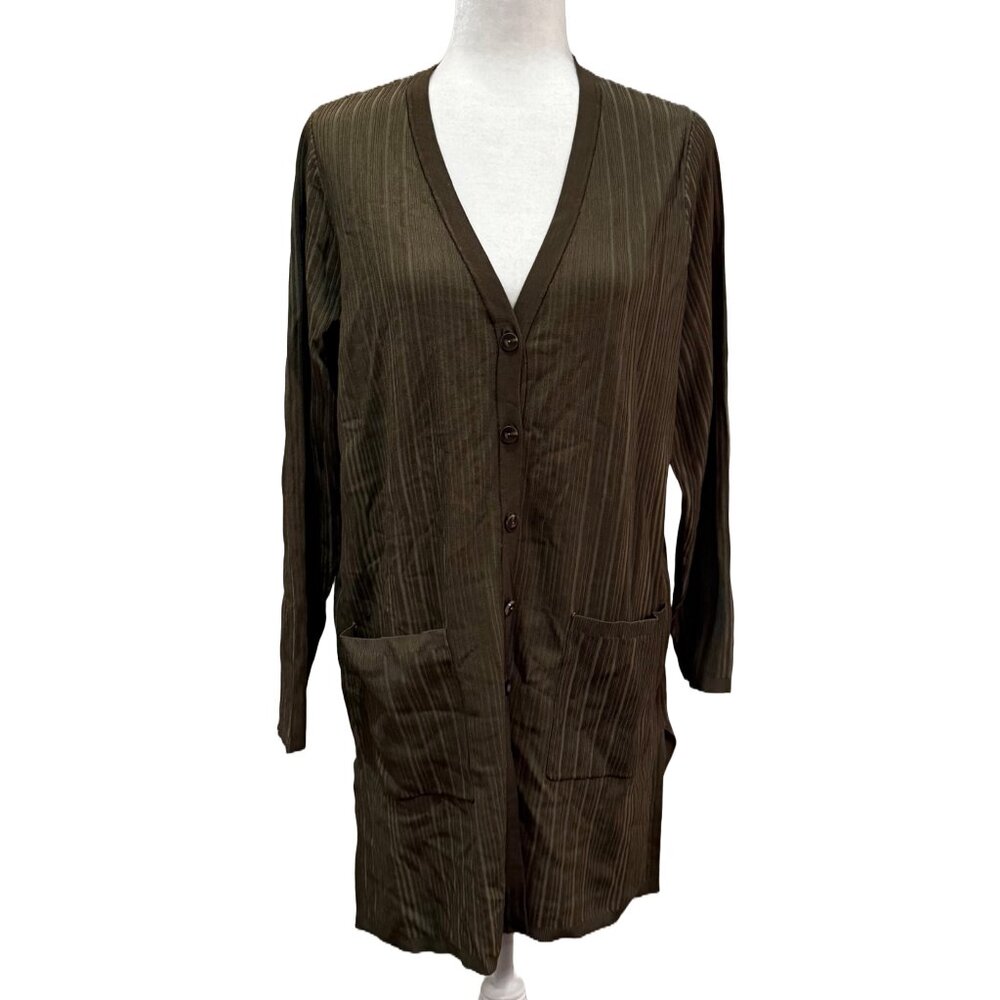 Chico's Ribbed Rayon Nylon-Blend Long Cardigan